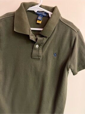 Boys Ralph Lauren Olive Green Polo with Blue Pony Logo